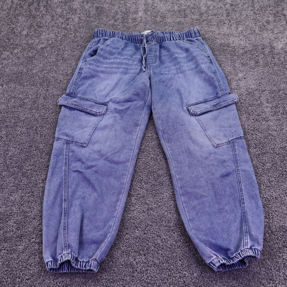 No Boundaries Cargo Joggers Womens Large Blue Denim Elastic Waist Drawstring